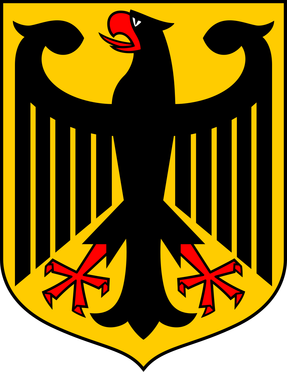 Coat of Arms of Germany - The coat of arms of Germany, also known as the Bundeswappen, displays a black eagle with a red beak, a red tongue and red feet on a...