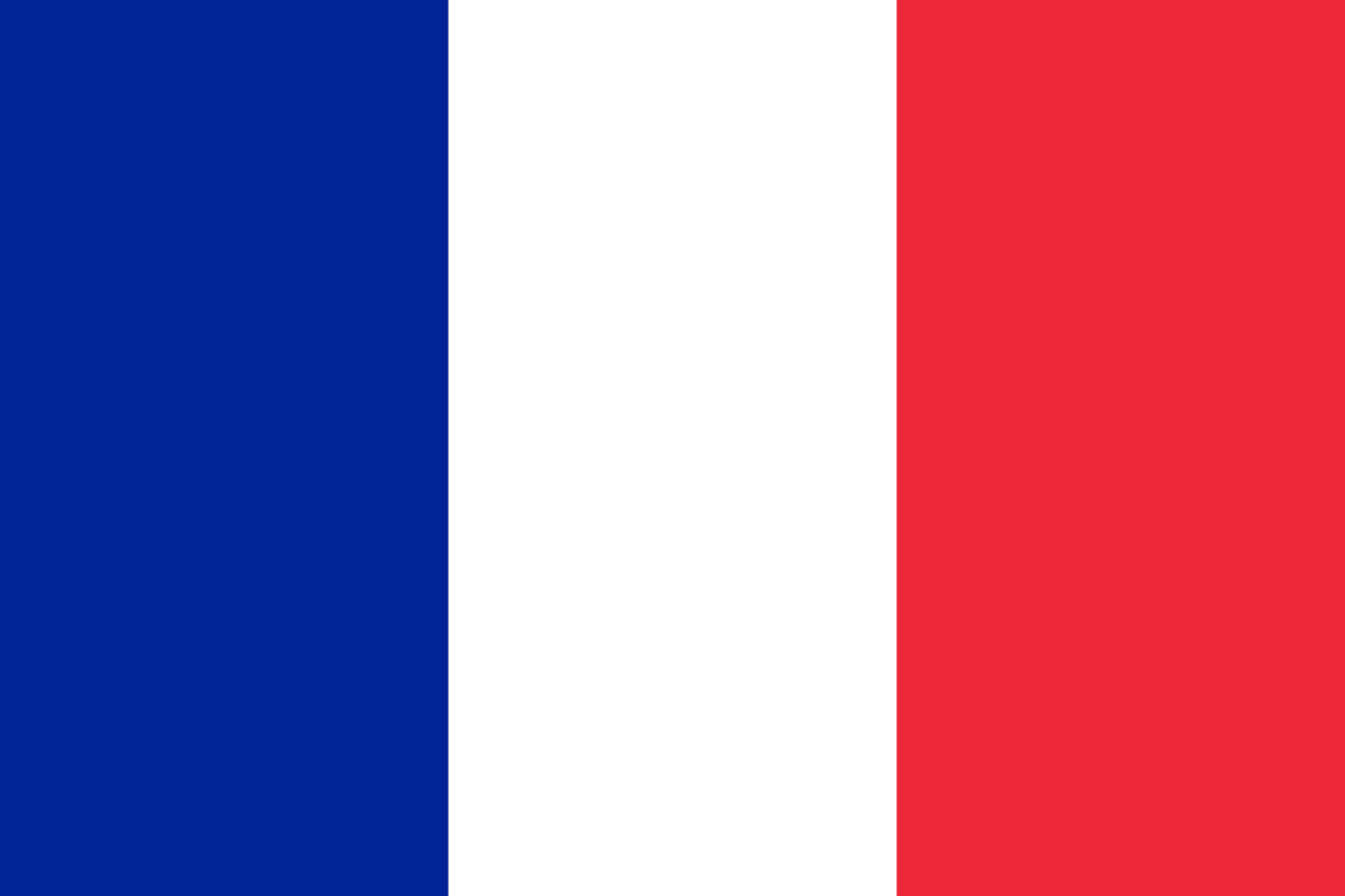 Flag of France - The national flag of France is a tricolour featuring three vertical bands coloured blue, white, and red.
