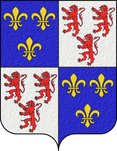 Coat of Arms of Picardie - Écartelé : au premier et au quatrième d'azur aux trois fleurs de lys d'or ; au deuxième et au troisième d'argent aux trois...