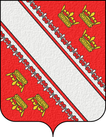 Coat of Arms of Alsace - De gueules à la bande d'argent accompagnée de deux cotices fleuronnées du même accompagnée de six couronnes d'or ordonnées en orle,...