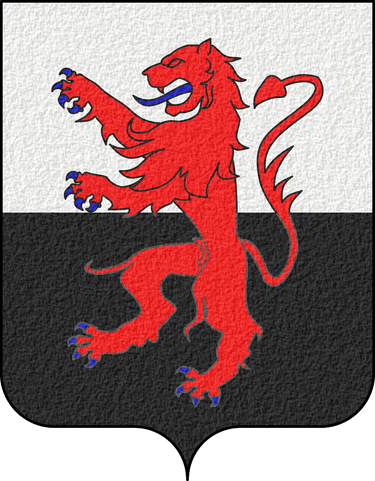 Coat of Arms of Poitou-Charentes - Coupé au premier d'argent et au second de sable au lion de gueules armé et lampassé d'azur brochant sur le tout.
