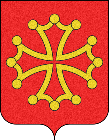 Coat of Arms of Midi-Pyrénées - De gueules à la croix cléchée et pommetée de douze pièces d'or.