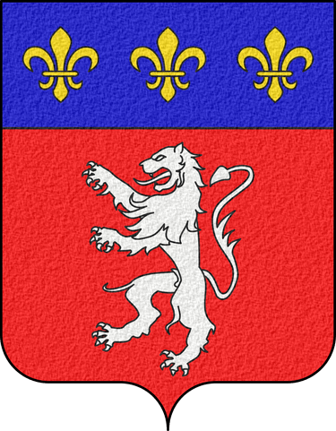 Coat of Arms of Rhône-Alpes - De gueules au lion d'argent armé et lampassé du même, au chef d'azur chargé de trois fleurs de lys d'or (de France moderne).