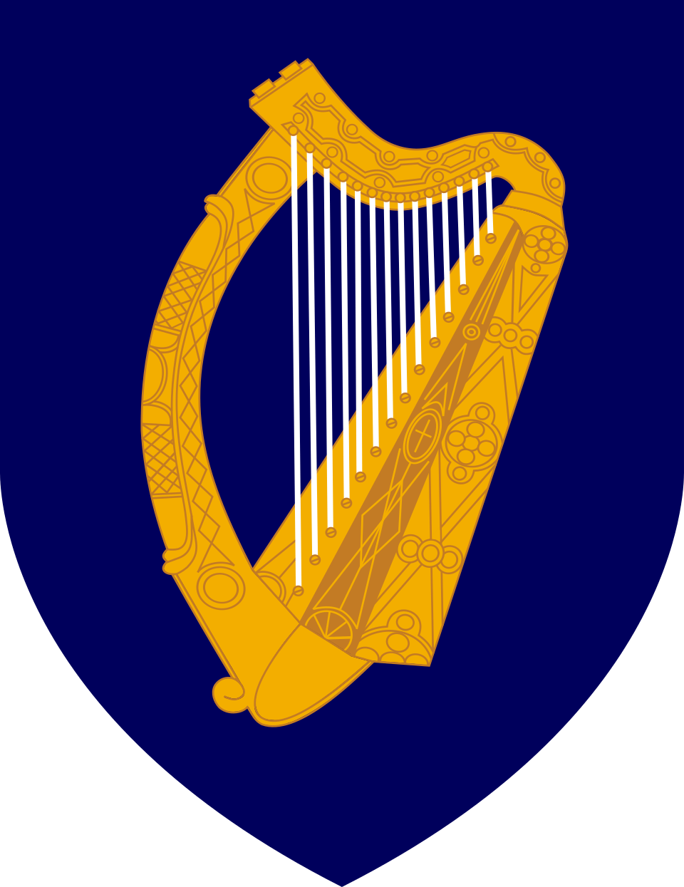 Coat of Arms of Ireland - The coat of arms of Ireland is blazoned as Azure a harp Or, stringed Argent.