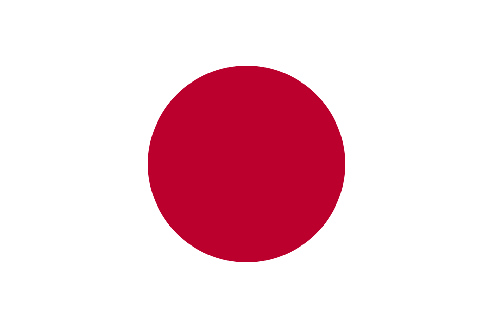 Flag of Japan — Hinomaru, a crimson sun disc on a white field.