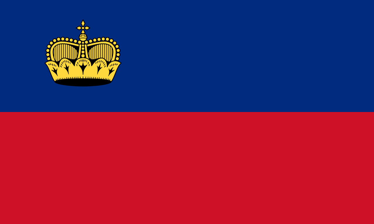 Flag of Liechtenstein - The national flag of the Principality of Liechtenstein consists of two horizontal bands, one blue and one red, charged with a gold...