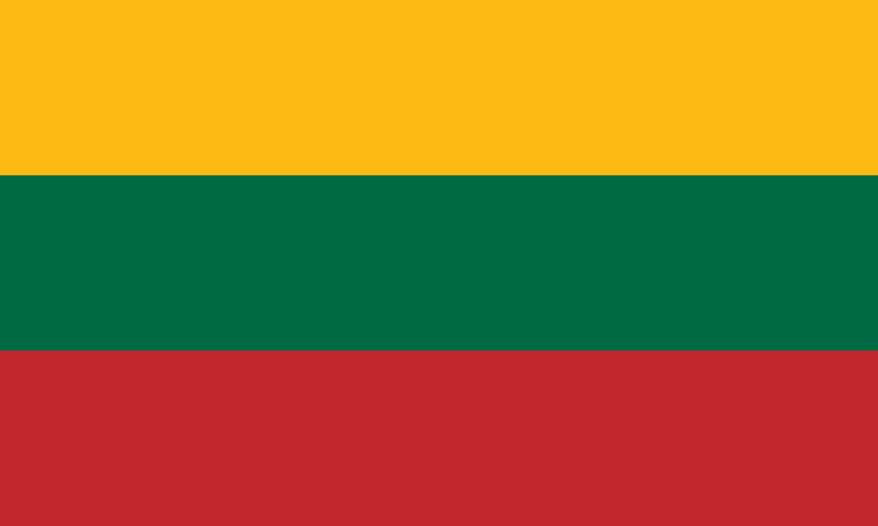 Flag of Lithuania - The national flag of Lithuania consists of a horizontal tricolour of yellow, green, and red.