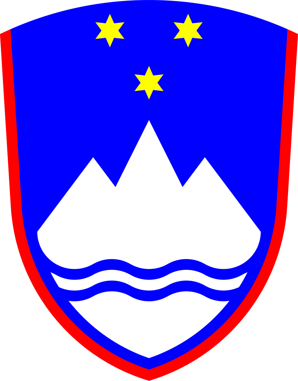 Coat of Arms of Slovenia - The coat of arms of Slovenia is an emblem that consists of a red bordered blue shield on which there is a stylised white Mount...