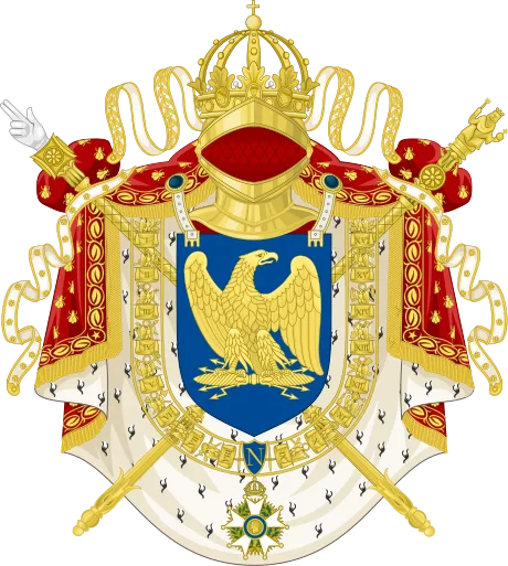 Armoiries du Premier Empire : aigle impériale de Napoléon Ier, manteau semé d’abeilles d’or