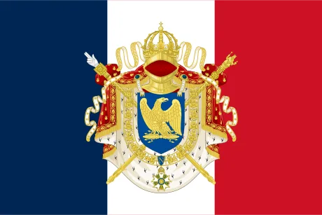 Drapeau tricolore du Premier Empire orné de l’aigle de Napoléon Ier