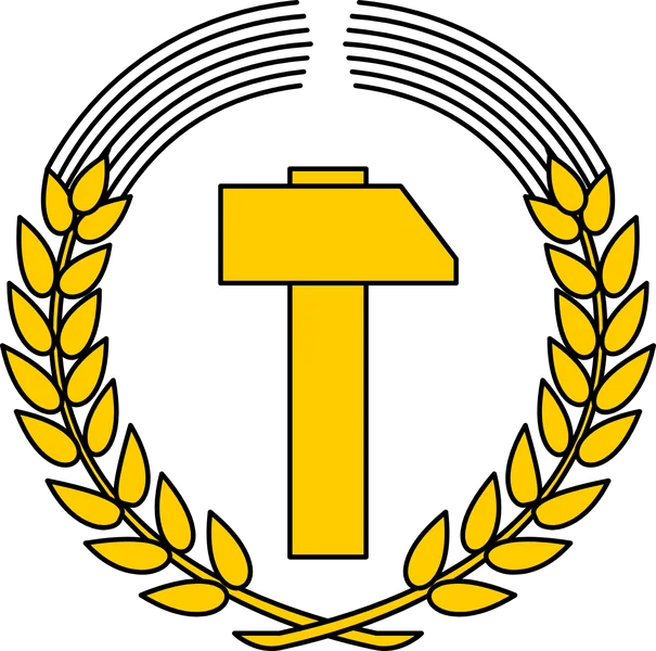 Emblem der DDR von 1950 bis 1953: ein Hammer im Ährenkranz
