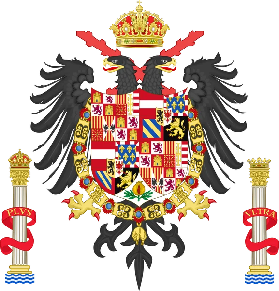 Escudo de Carlos I sobre el águila bicéfala, entre las columnas de Hércules