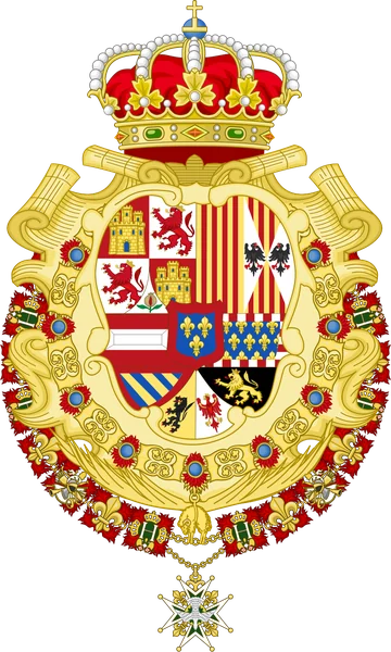 Escudo de Felipe V con el escusón de Borbón-Anjou y los collares del Toisón y del Espíritu Santo