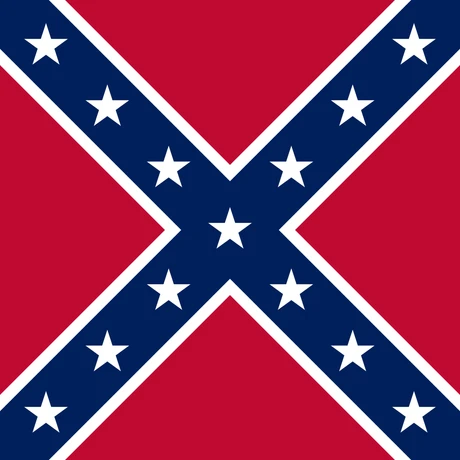The square Confederate battle flag: a blue saltire strewn with white stars on red