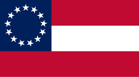 The Stars and Bars: three bars red-white-red with a blue canton and a circle of stars