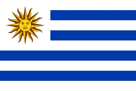 Flag of Uruguay: nine blue-and-white stripes with a white canton bearing the Sun of May