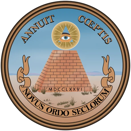 The reverse of the Great Seal of the United States — an unfinished thirteen-step pyramid beneath the Eye of Providence set in a radiant triangle, on the back of the one-dollar bill